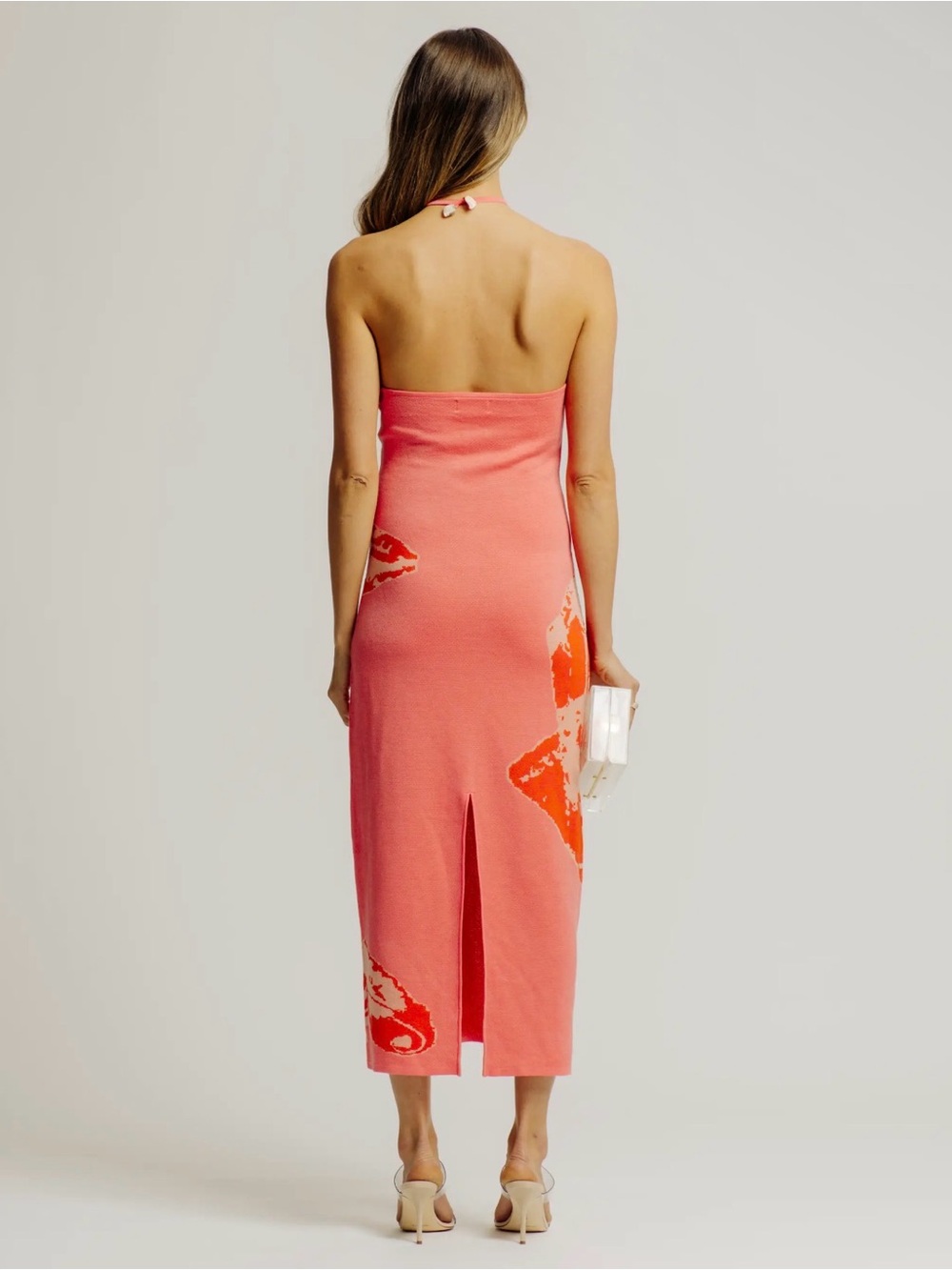 Torn by Ronny Kobo Lola Coral Midi Dress with Orange Shell Accent - Picture 2 of 8